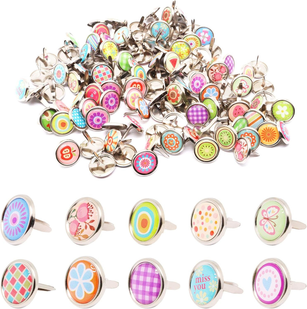 120Pcs Brass Fasteners, Cute Multicolor Brads round Mini Brads Paper Fasteners f