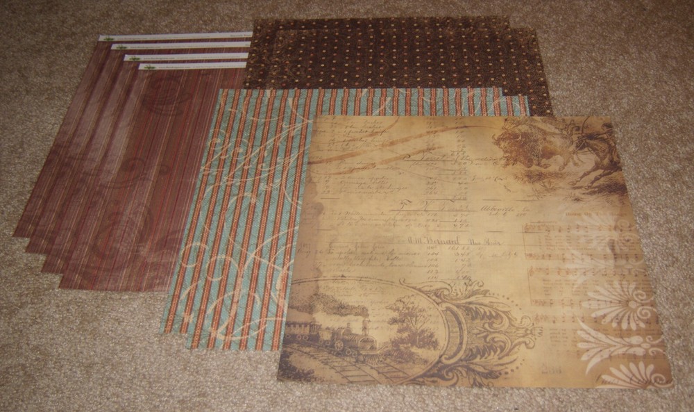 Flair Design 12×12 Single Sided Flat Paper Lot of 9 ~ Western Cowboy Stripes/Dot