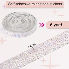 Self Adhesive Rhinestone Strips 6 Yards 0.55 Inch for Craft,Beige AB