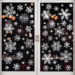 Glitter Snowflake Window Clings, 147PCS Silver Sparkling Christmas Window Cli…