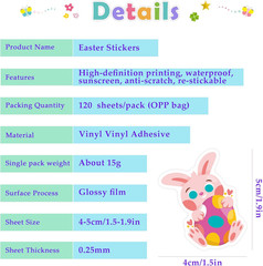 Easter Stickers | 120 PCS Egg Bunny Stickers for Kids -Easter Egg Stuffers – Vin