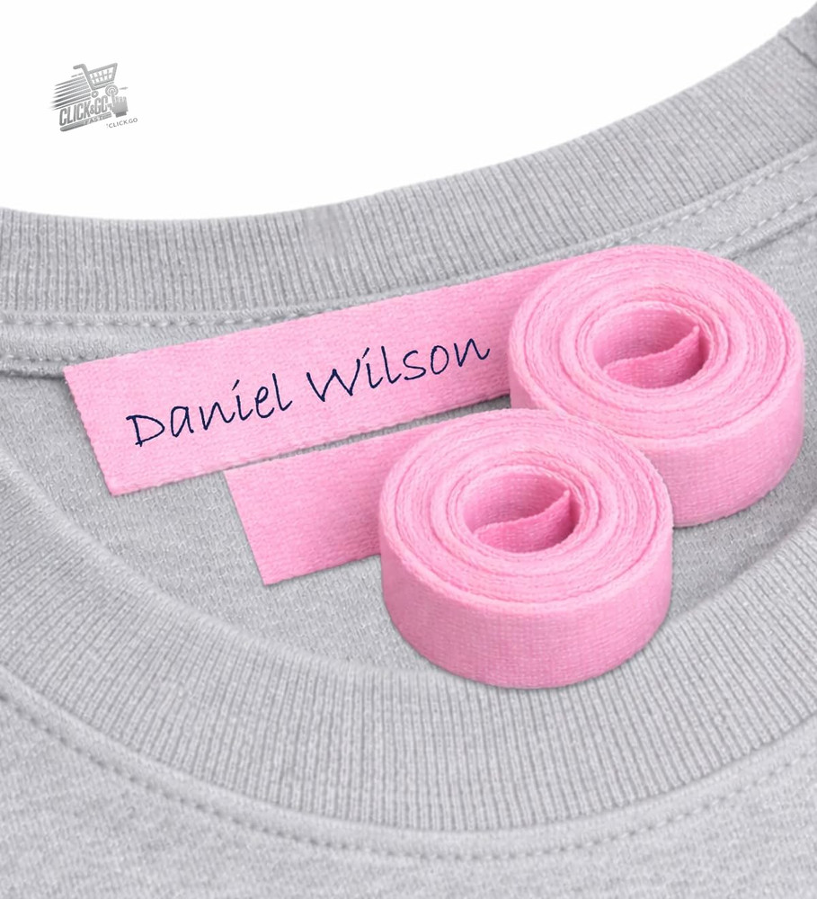 2 Rolls Pink Heat Adhesive Textile Tape 1cm Labels School Clothes Writable