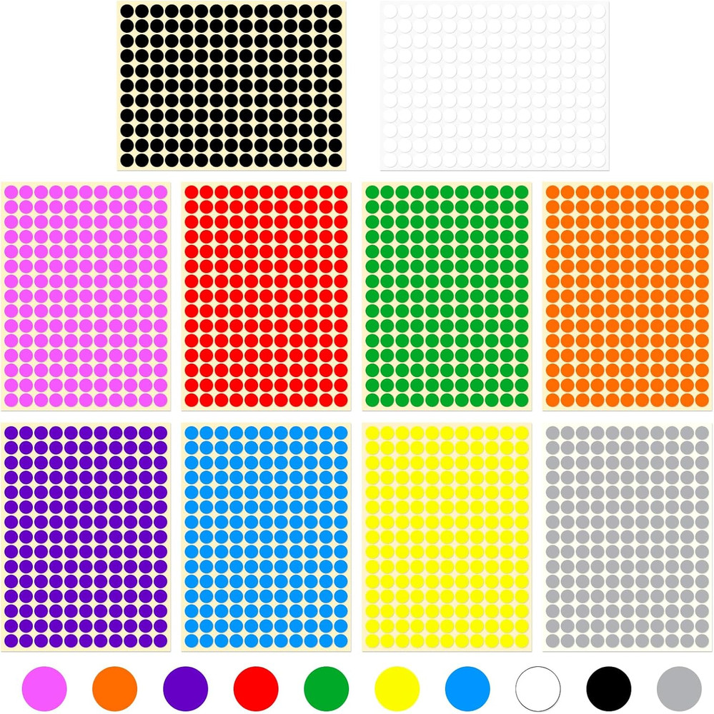 3/8″ Small Colored Dot Stickers 1650 PCS Round Circle Stickers Tiny 10 Colors…