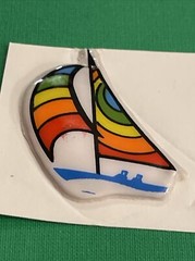 5 Rainbow Puffy Stickers vtg 1980s sailboat surfer sun sail boat bicycle lot A