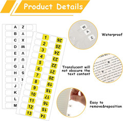 260Pcs Alphabet Tabs Self Adhesive A-Z 26 Letters Tabs Sticky and Number Sticker
