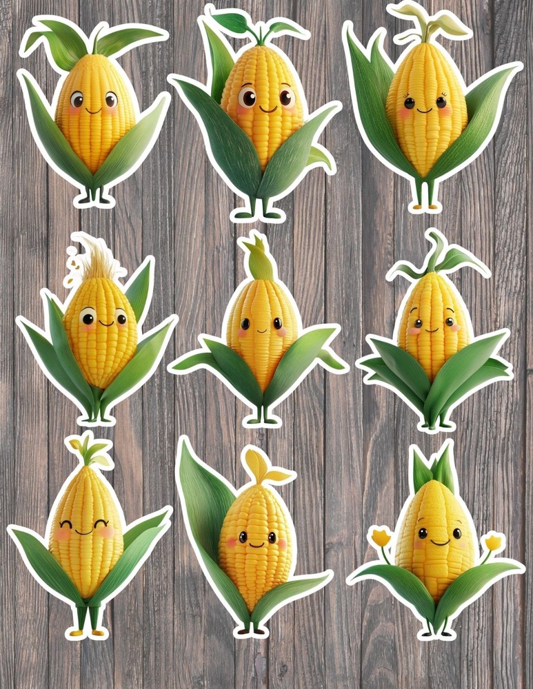 Cute Cob of Corn Vinyl Die Cut Stickers Set Scrapbooking Laptop Waterbottle