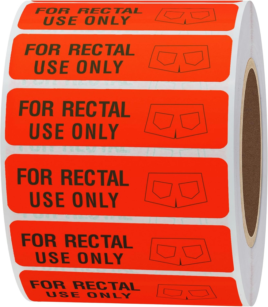 for Rectal Use Only Stickers 1.5″ x 0.375″ Fluorescent Red Stickers with Permane