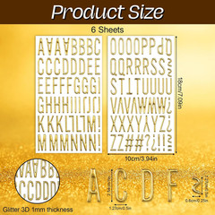 6 Sheets Gold Letter Stickers, Self-Adhesive Alphabet Stickers, Waterproof Foam