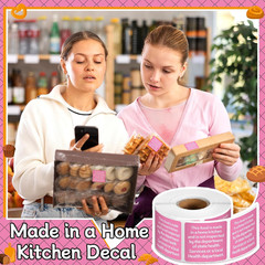 500 Count Cottage Food Law Labels Stickers 1.5” Pink Square Food Stickers Made i