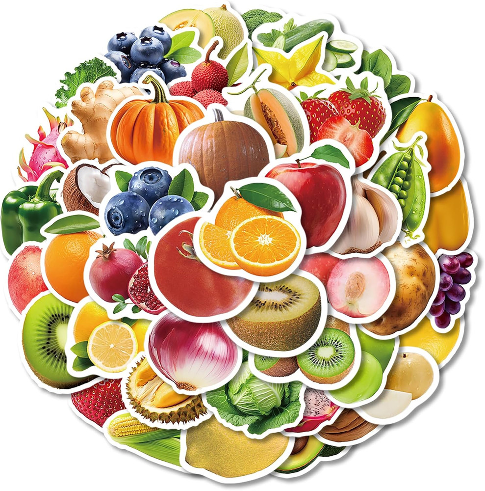 Food Stickers for Kids, 110Pcs Realistic Fruit Vegetable Classroom Decals