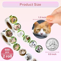 UVUXO 600 Pcs Cat and Dog Stickers for Kids- 1.5 Inch Round Sticker Roll 16