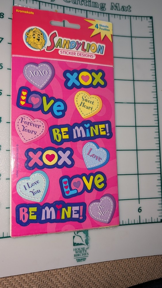 Vintage Sandylion Stickers Be Mine Love Hearts Valentine New in Pack 4 sheets