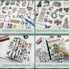 Vintage Scrapbooking Sticker Book for Adults – 800+ Washi Journaling Stickers Ep