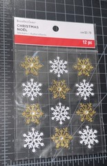 RECOLLECTIONS CHRISTMAS STICKERS GLITTER SNOWFLAKES 12 PC Gold & White
