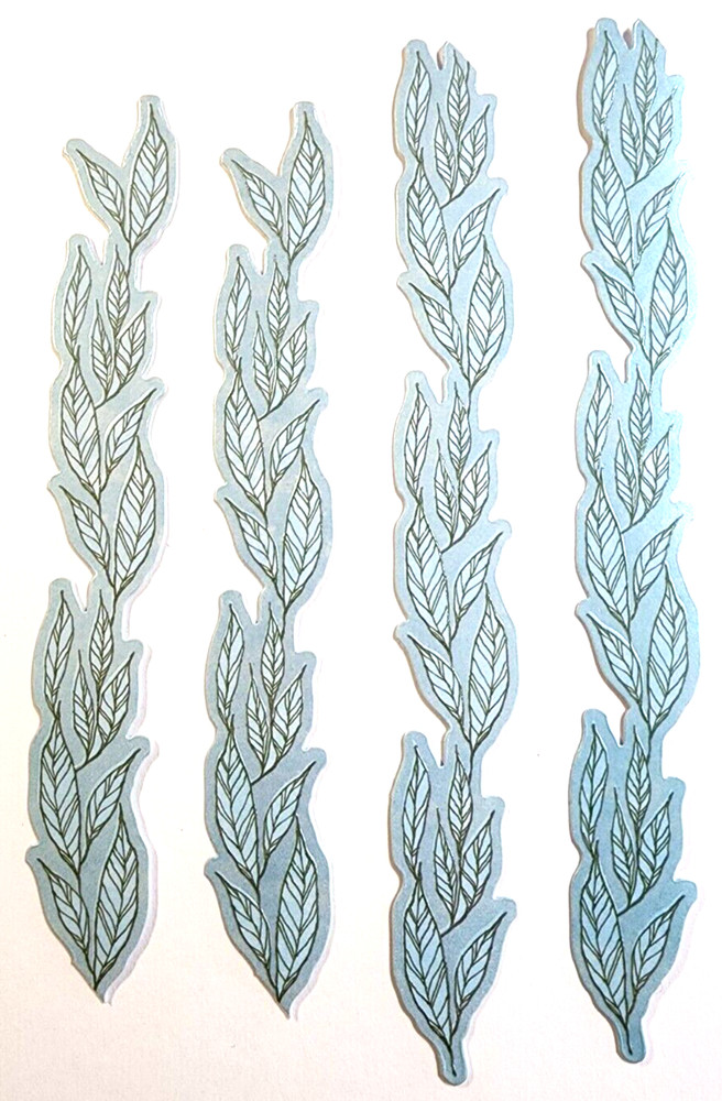 K&Company 8pc Blue Glossy Leaves Cardstock Border Stickers 6″ x .75″ Floral