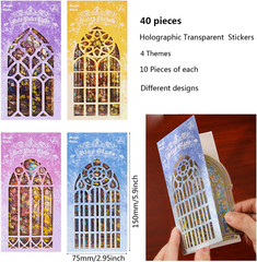 Holographic Transparent Glitter Stickers,40 Pieces Window Frame Scrapbook Junk J