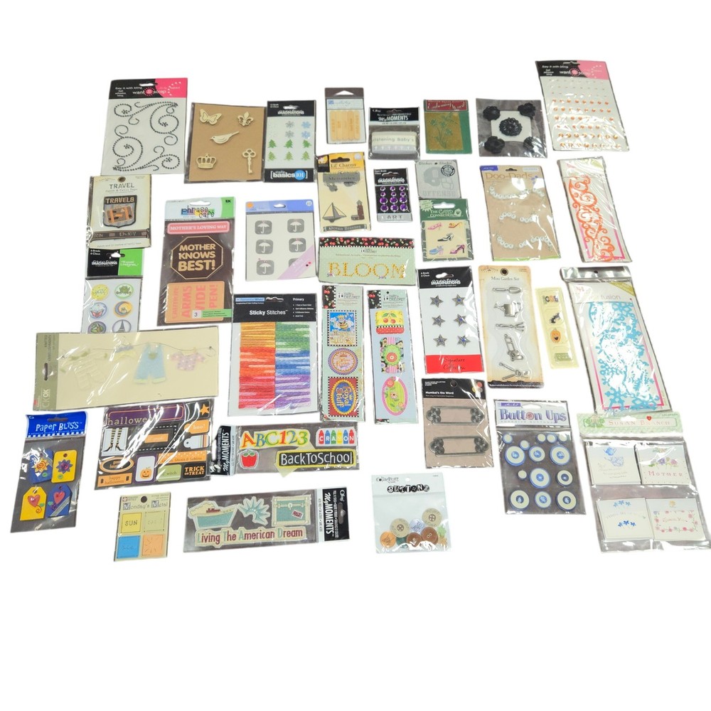 Scrapbooking Embellishments Stickers Brads Buttons Lot of 36 Mary Engelbreit
