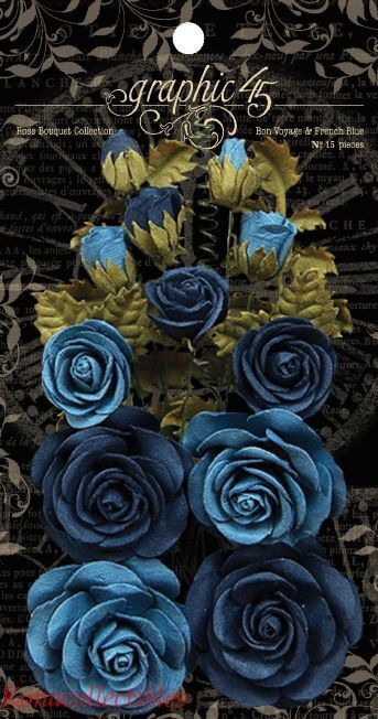 Graphic 45 Staples Rose Bouquet Bon Voyage French Blue New in Pkg