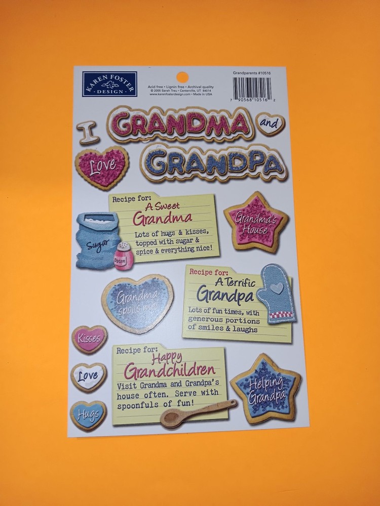 Karen Foster Design Grandparents Scrapbook Stickers Grandma Grandpa Recipe