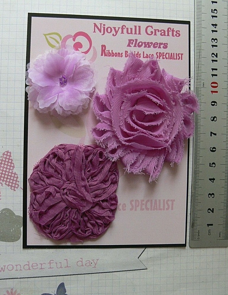MULBERRY ORCHID Mix – Organza Fabric – 40-65mm Across 3 Piece Flower Pk SF3B