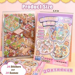 20 Scene Sticker Book for Adults, 3D Stickers, With 2 Sets of Tweezers