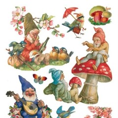 Violette Stickers – Gnomes and Red Mushrooms – 1 Sticker Sheet for Scrapbooks