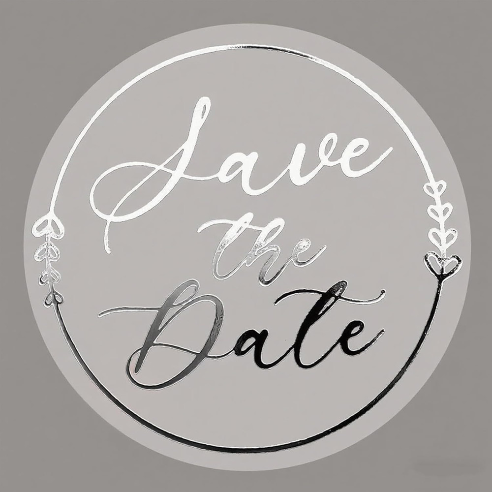1.6 Inch save the Date Stickers, 120Pcs Clear Silver Foil Envelope Seals, Party