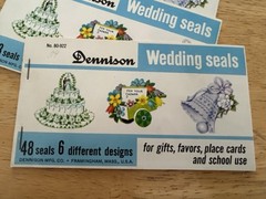 VINTAGE DENNISON SHOWER & WEDDING SEALS UNUSED 6 DIFF DESIGNS 3 books 144 TOTAL