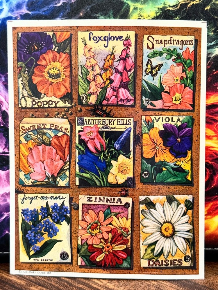 Vintage Hallmark Cards Flower Seed Packet Stickers ~ 1 Sheet
