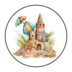 30 SAND CASTLE STICKERS ENVELOPE SEALS LABELS 1.5″ ROUND BEACH SUMMER