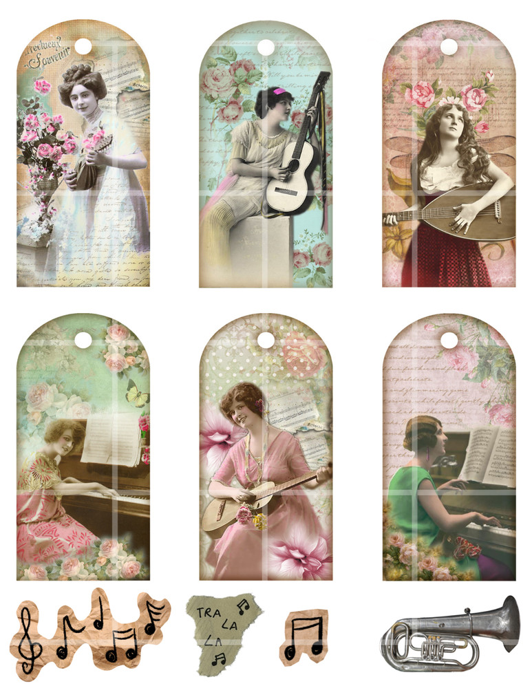 Junk Journal Supplies Vintage Music Collage Sheet Scrapbook Card Toppers Crafts