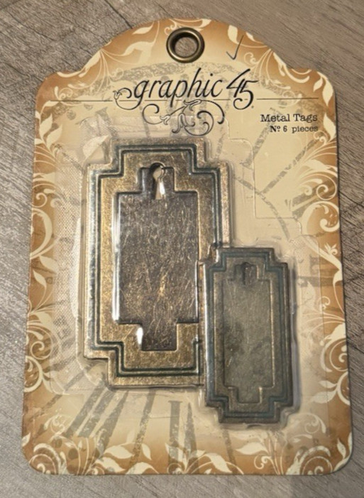Graphic 45 Staples, Stamped Geometric Metal Tags, 6-Pack, Scrapbooking