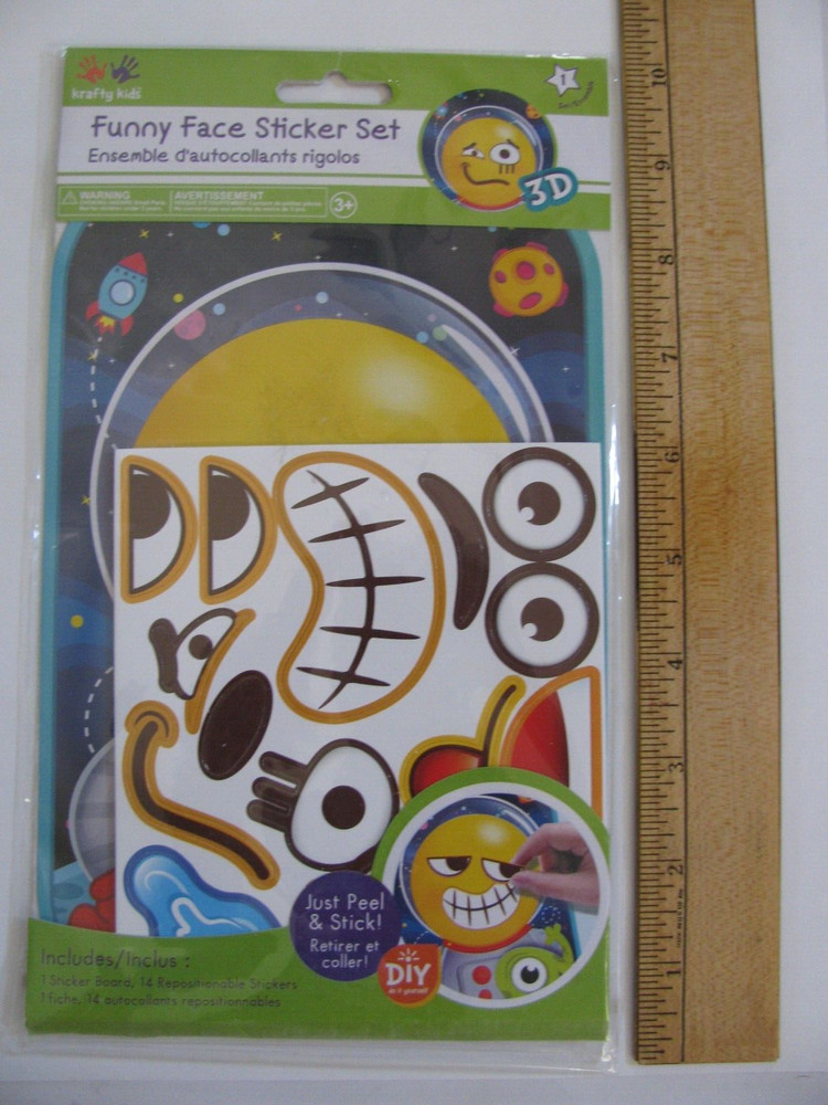 Krafty Kids FUNNY FACE STICKER SET Sticker Board 14 Stickers NOS