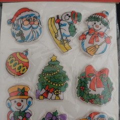 Vintage Puffy Stickers Russ Christmas Stick Ons Taiwan 1980s Santa Reindeer NOS