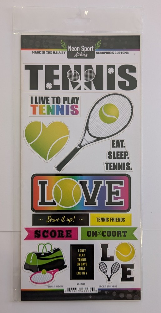 Tennis Neon Sports Flat Scrapbooking Stickers By Scrapbook Customs (2 Sheets)