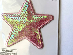 2.5” Pink Iridescent Star Adhesive Patch Embroidered Edge/Sequins Bling Sticker
