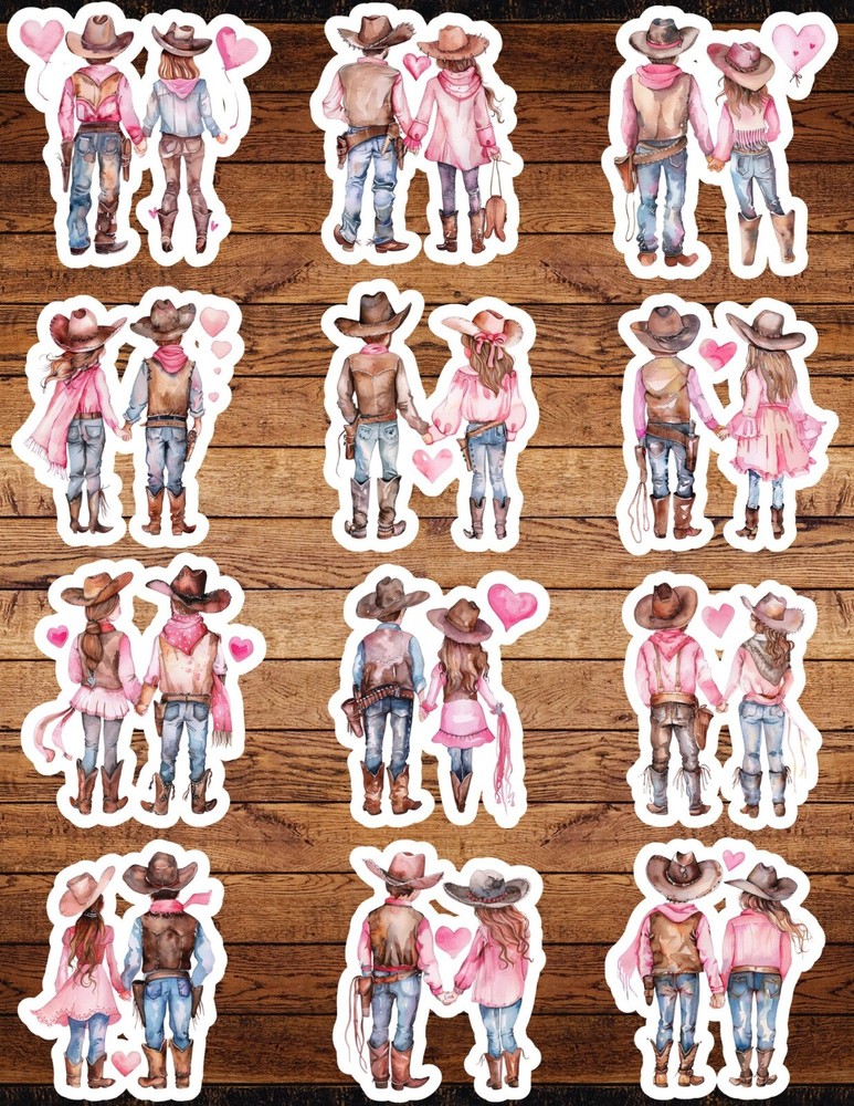 Cowboys in Love Die Cut Vinyl Stickers Set Scrapbooking Laptop WaterBottle