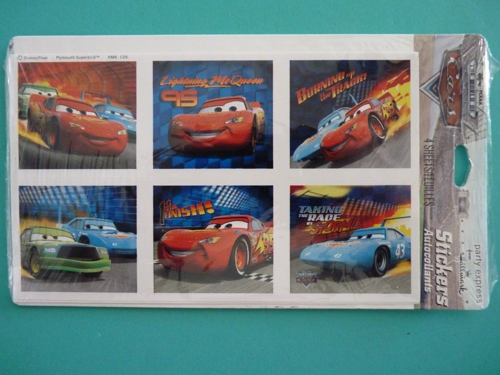 Hallmark Disney/Pixar THE WORLD OF CARS Stickers (4) Sheets Sealed Package