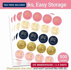 500 Pcs 1.5 Inch Thank You Stickers, Elegant Gold Foil Multicolor Thank You Stic