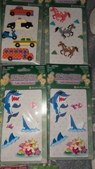 Set of 12 puffy foam 3D stickers plus Sock Monkey and Sponge Bob strips.
