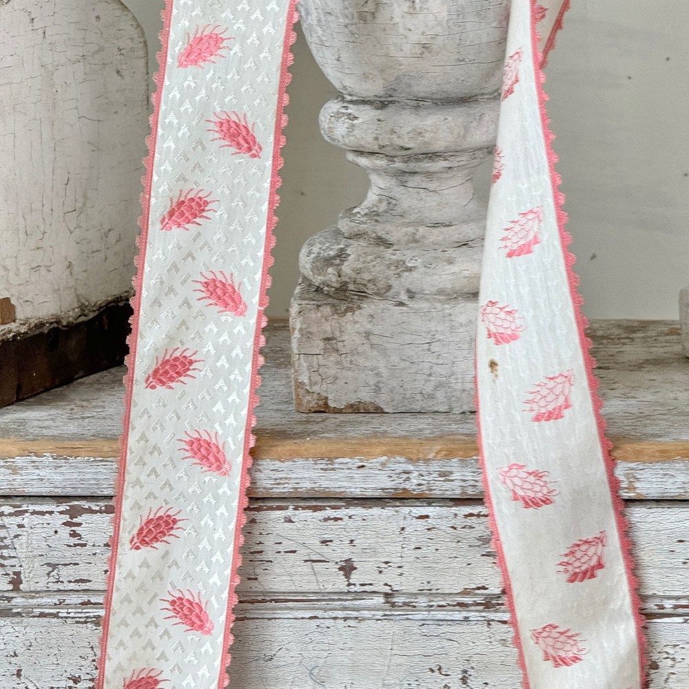 2.63 yards x 1.75 antique Pink French Ribbon silk woven 18th century note hand