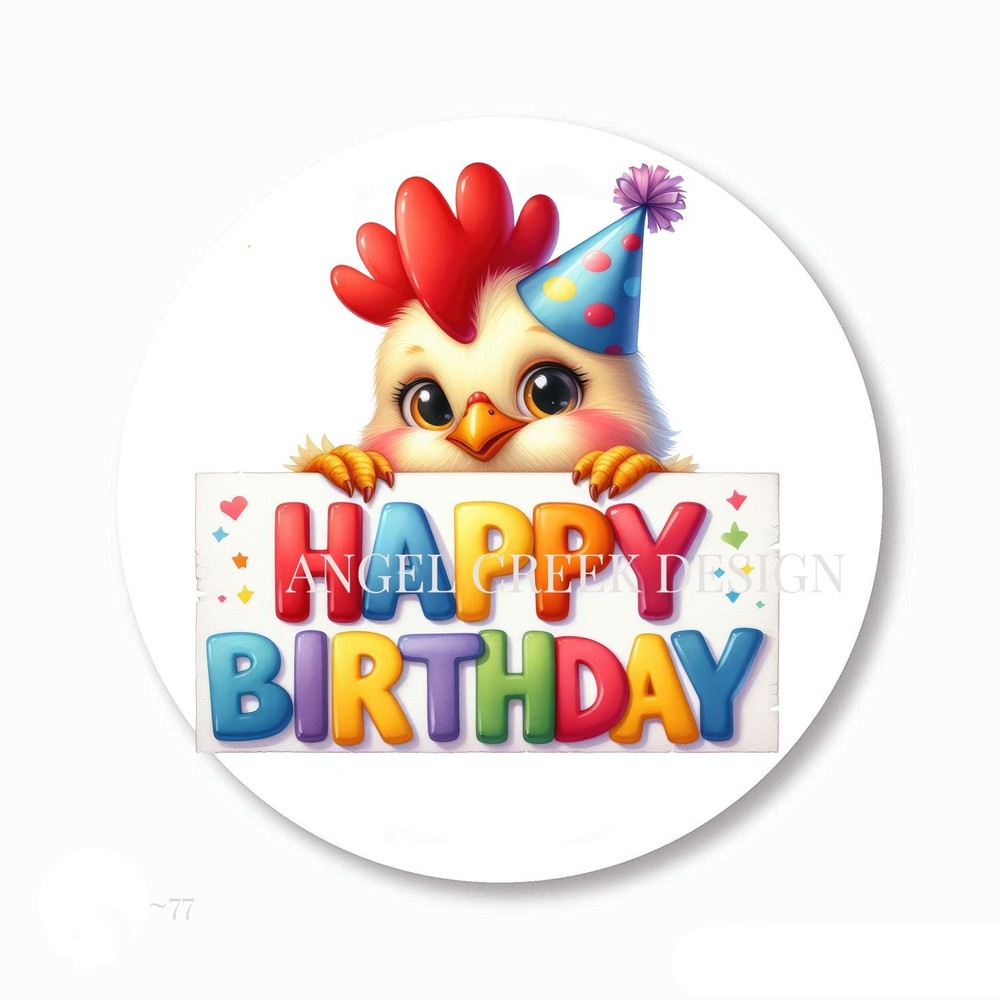 30 CHICKEN STICKERS ENVELOPE SEALS HAPPY BIRTHDAY PARTY FAVORS 1.5″ ROUND LABELS