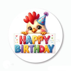 30 CHICKEN STICKERS ENVELOPE SEALS HAPPY BIRTHDAY PARTY FAVORS 1.5″ ROUND LABELS