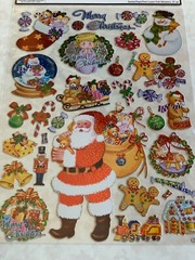 CHRISTMAS PAPER CRAFTS 1 SHEET SANTA TOYS TREES FOIL STICKERS 37 PCS -11”x9” SHT
