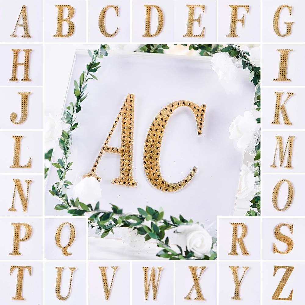 4-Inch Gold Letter Number Self-Adhesive Rhinestones GEMS STICKERS Party Crafts