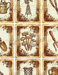 Garden Tools Sticker Tags and Junk Journal & Collage Old World Style, 1567