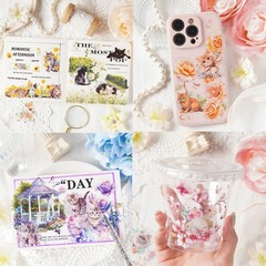 4 Sheets Flowers Cats PET Stickers Journaling Planner Card Scrapbooking Collage