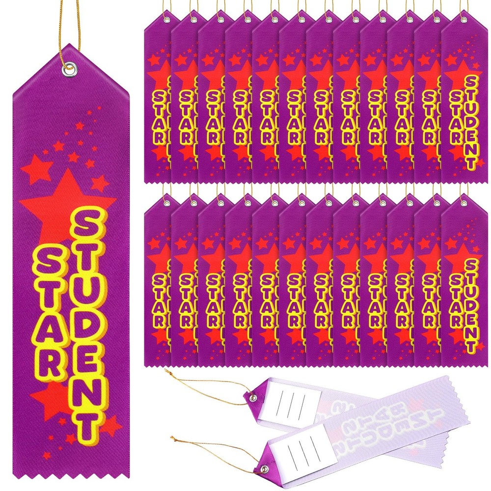 100 PCS Star Student Award Ribbon Prize Bulk 8×2 Inch Event Card String Gift