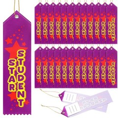 100 PCS Star Student Award Ribbon Prize Bulk 8×2 Inch Event Card String Gift