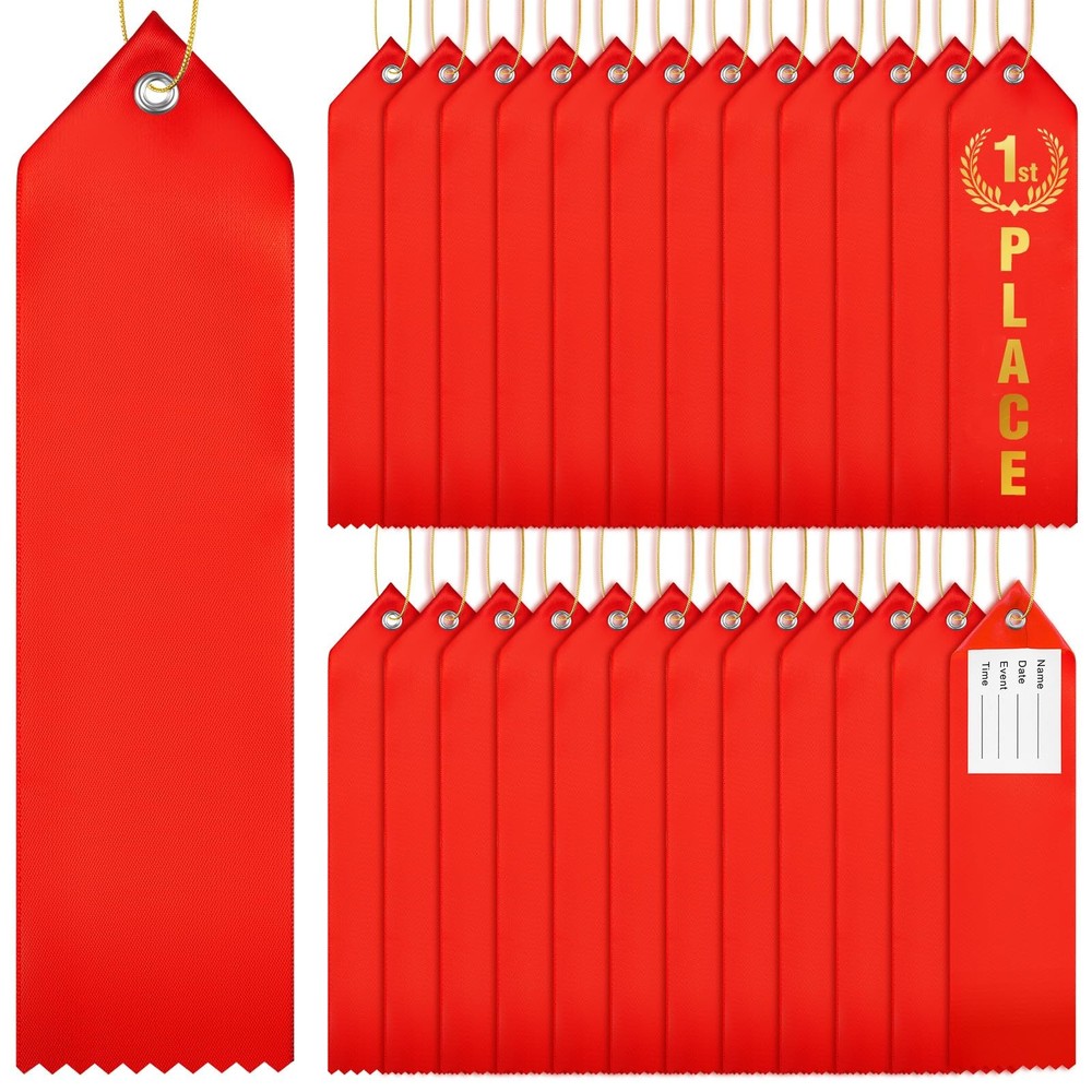 Blank Award Ribbons DIY Medal Prize Card Rope Sports Competitions Red 36 PCS
